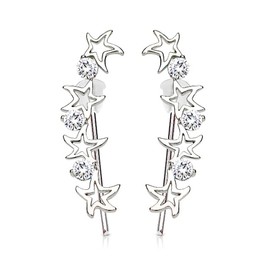 Stud Earrings Feather Cross Stars Leaf Branch Ear Crawler Women Autiga®, Brass