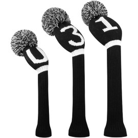 Scott Edward Knitted Golf Club Head Covers for Woods 3Pcs Set Golf Driver (460CC) Fairways and Hybrid/UT with Rotating Number Tags(Black White Numbers)