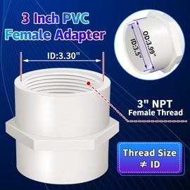 Boltigen 2Pcs White PVC Pipe Fittings, 3inch NPT Female Thread Pipe Fitting Adapter Connector, PVC Female Threaded Pipe Coupling, Socket x NPT Female, Sch40