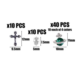 60 Pieces of Nail Accessories, Planet and Cross Nail Art Accessories, Shiny Nail Art Decorations, Retro Nail Art Pendants, Nail Sticker Diamonds, DIY Nail Art Accessories