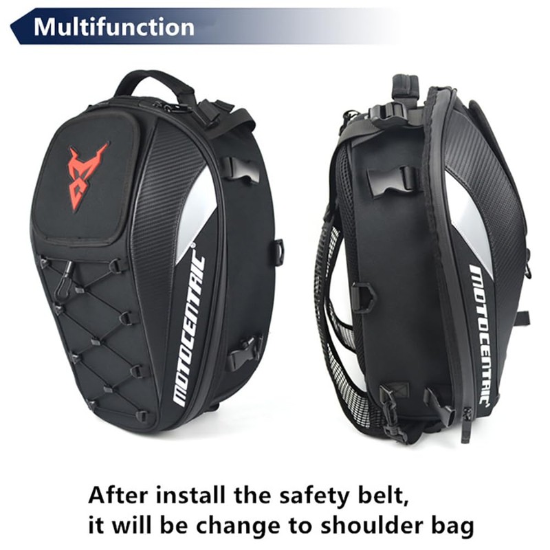 MOTOCENTRIC Motorcycle Tail Bag, 25L-38L Waterproof Helmet Backpack, Universal Fit,