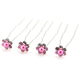ILOVEDIY 10pcs Mixed Color Crystal Hair Pins with Pearl Accessories for Buns Bridal Weddings (Pink)