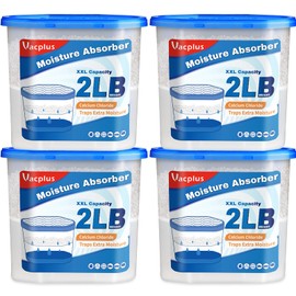Vacplus Moisture Absorber Buckets 4 Pack – Large Capacity Dehumidifier and Humidity Absorber for Closet, Basement, Bathroom, RV, and Storage Areas, Unscented, 2 lbs, 7.5" x 4.7" x 6.6"