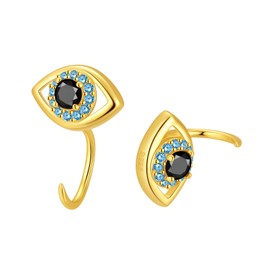 Protection Evil Eye Half Open Earrings Dainty Huggie Hoop Earrings 18 Carat Gold Over 925 Sterling Silver Eye of Protection Piercing Boho Earrings Lucky Jewellery for Women Teenager Girls FE0199Y,