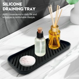 Silicone Sink Organizer Tray, Multi-Use Soap & Sponge Holder for Kitchen and Bathroom Countertops, Non-Slip Soap Dish(Black)