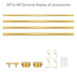 eTeckram 5/8" Double Curtain Rod with Nerveux Finials,Gold,28‘’-48‘’