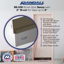 Heavy Duty Brush Door Sweep – 48" Long Brown Draft Stopper | Aluminum Holder with 2" Polypropylene Bristles | Weather Stripping Door Bottom Seal for Exterior & Interior Doors