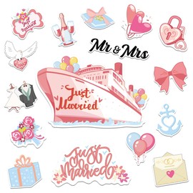 16 Pcs Just Married Cruise Door Decorations - Pink Cruise Mr Mrs Honeymoon Cruise Door Decorations, Just Married Magnetic Door Signs for Honeymoon Wedding Ship Cabin Door Fridge Car Party Decor