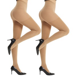 MANZI Super Opaque Tights for Women with Control-Top Blackout 2 Pairs Suntan Small