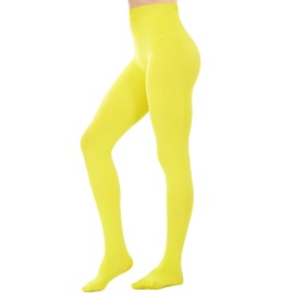 HeyUU Women’s Colourful, Semi-Opaque Support Tights, 80 Denier, Microfiber, yellow