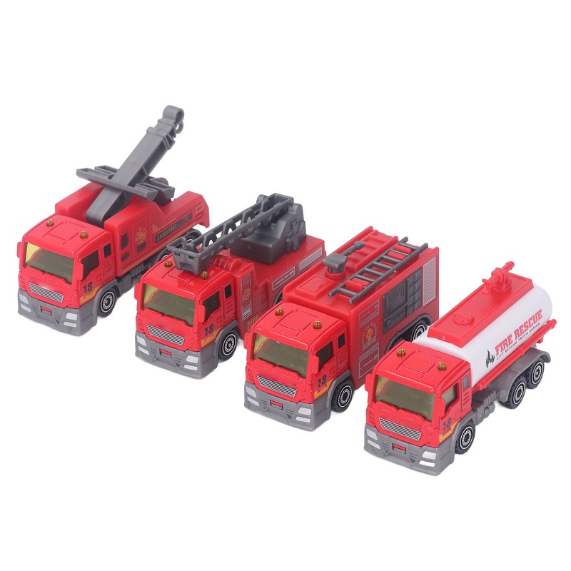 4Pcs 1: 32 Fire Truck Toy Set High Simulation Pull