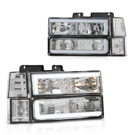 DOTCOM LED Headlights w/Bulbs Pair,Compatible with 1994-1999 GMC C1500 K1500 Yukon C1500 C2500 K1500 K2500 Suburban/1994-2000 C2500 C3500 K2500 K3500, Clear lens Chrome Housing Clear Reflector