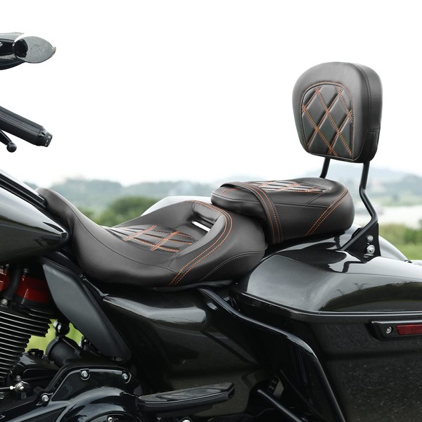 TCT-MOTORPARTS Low-Profile Driver Passenger Seat w/Passenger Sissy Bar Backrest Pad