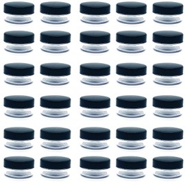 30 Pcs Sample Containers, 10 Gram Mini Sample Jars for Cosmetic, Eye shadow, Black Lid