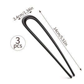 Mbsomnus Pack of 3 French Hair Pin Metal French Hair Pin 14 cm French Twist Hair Pin U-Shaped Hair Fork Large Hair Pin Black Hair Pins French Clip for Women Girls All Hair Types