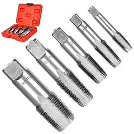 Trendecor 5 Piece BSP Pipe Tap Set, 1/8 Inch, 1/4 Inch, 3/8 Inch, 1/2 Inch, 3/4 Inch Carbon Steel BSP Tap Set for Accurate Threads, Various Piping
