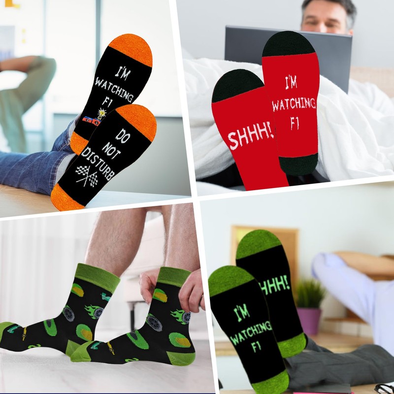 3 Pack F1 Socks for Men, Novelty Cotton Formula 1