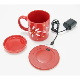 TEMPTATIONS Temp-tations K61162: 14 oz. Ceramic Mug with Warming Base - Grey Damask