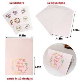 HADDIY Happy Mothers day Cards Bulk,12 Set Floral Mother's Day Greeting Card Note Cards with Envelopes and Stickers for Mom-12 Assorted Designs