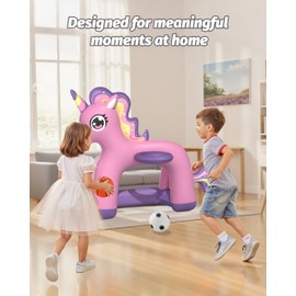 JOSEN Inflatable Toddler Basketball Hoop & Soccer Goal, 2-in-1 Mini Basketball Hoop Indoor Outdoor Sports Center Toys with DIY Stickers, Kids Birthday for Boys Girls 1 2 3 4 5 Year Old