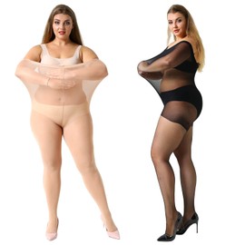 MANZI Women's 2 Pairs Plus Size Control Top Ultra-Soft Pantyhose Size XXL
