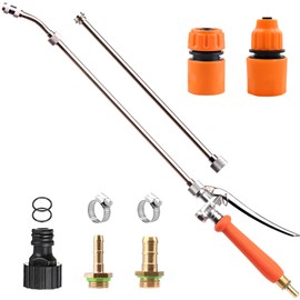 Sprayer Wand, 44" all metal Sprayer for 1/2" & 3/8" Hose Quick Connectors, 1/4" & 3/8" Brass Barb Sprayer Wand Replacement Built-in Shut Valve Stainless Steel Spray Wand, w/Hose Connector