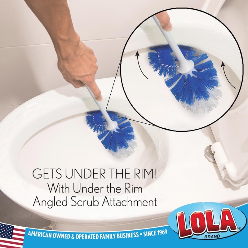 Lola Products Classic Toilet Brush w/Under-The-Rim Scrubber, deep Cleans The