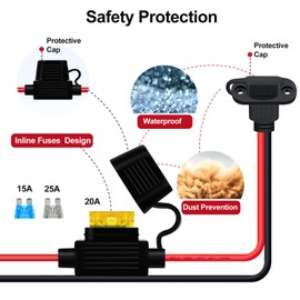 HuaLiSiJi SAE Socket Side Wall 12 V with Cable 12AWG 25A SAE Installation Socket SAE Socket Waterproof Easy to Install for Car, Boat, Motorcycle (2 m)