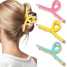 3 PCS Pencil Hair Clips for Women Back to School Pencil Hair Claw Clips Spring Teacher Barrettes Accessories for Styling