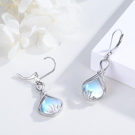 ABIGY Moonstone Earrings 925 Sterling Silver Seagrass Earrings Botanical Jewellery Moonstone Jewellery for Women, Sterling Silver