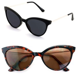 2 Pairs Women Outdoor Reading Sunglasses Full Tinted Reader Glasses Cateye Vintage Black Tortoise (1 Black 1 Tortoise, 2.25)