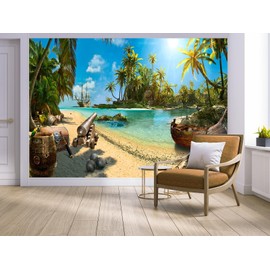 Cliouar-Wall Mural Wallpaper for Bedroom Living Room Wallpaper 3D Wallpaper Decoration Pirate Ship Treasure 103" x 69"(Not Self-Adhesive)