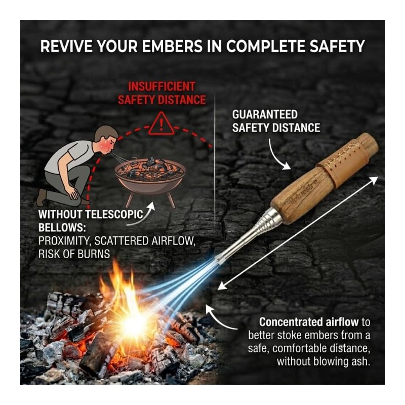 Pocket Bellows with Wooden Handle – Telescopic Fire Blower Tube,