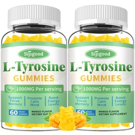 Sijigood L-Tyrosine Gummies for Adults and Kids - 1000mg L-Tyrosine Supplement Focus Gummies for Brain, Mood, Energy Support, Vegan & Gluten-Free, Mango Flavor, 120 Count