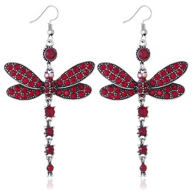 Gleamart Dragonfly Earrings Boho Style Color Rhinestone Dangle Earrings for Women Red