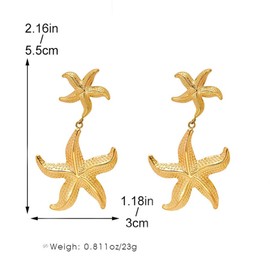 Gold Starfish Earrings Boho Fashion Shell Starfish Drop Dangle Earrings for Women Chic Summer Theme Earrings (A Style)