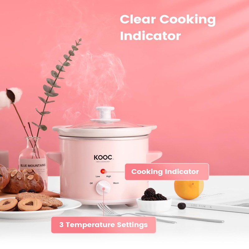 KOOC Small Slow Cooker, 2-Quart, Free Liners Included for Easy