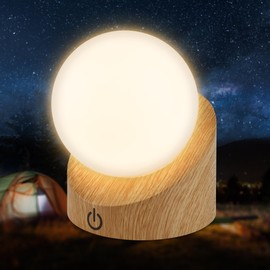 BRILONER BRILONER - Mini LED Tischlampe kabellos IP54 mit Touch, dimmbar in Stufen, Akku & Lichtquelle tauschbar, Nachttischlampe, Kugel, LED Lampe, Akku Tischleuchte, Outdoor Lampe, 10x8x9 cm, Holzoptik