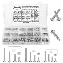 FandWay Set of 900 M2 M2.5 M3 Screws Set, Rounded Head Screws with Hexagon Socket Threaded Screws, Hexagonal Screws Stainless Steel 304 Machine Screws, Nuts and Washers Assortment Kit