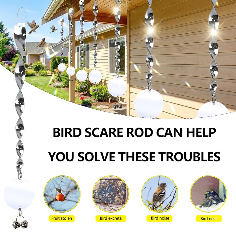 Bird Scare Rods, Silver Hanging Plastic Bird Deterrent Device with