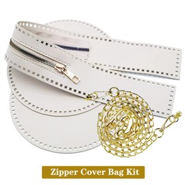 Yayatty Bag Base for Crochet, 6 Pieces DIY PU Leather Bag Knitting Set Bag Accessories for Hook Bag Base with Round Pull Ring Rivets Bag Straps for Bag Making DIY, White