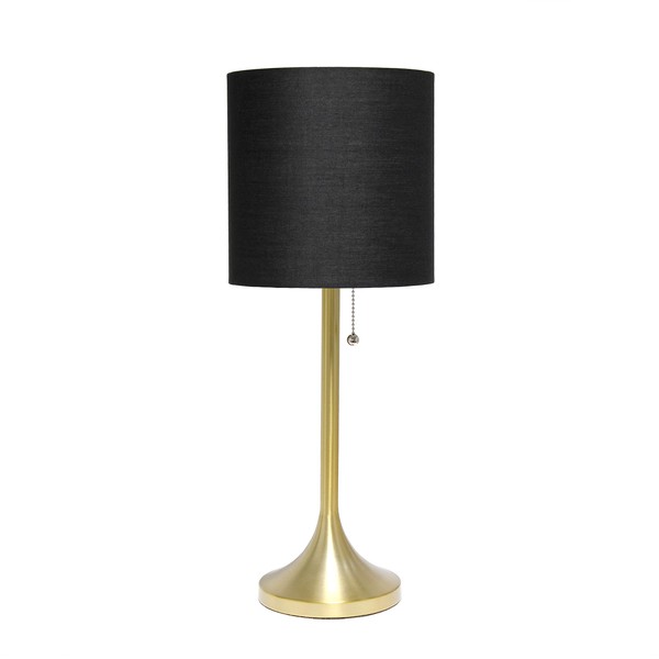 Simple Designs LT1076-GDB Tapered Fabric Drum Shade Table Lamp, Gold/Black 8 x 8 x 21