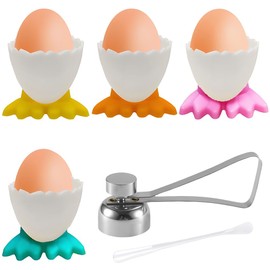 WZHHDM Egg Cups 4Pcs With 1Egg Opener & 1Egg Beater, Funny Cups Set, Novelty Cups, Boiled Cutter, Egg Holder, Chicken Feet for Soft Boiled Eggs, Kitchen Decoration