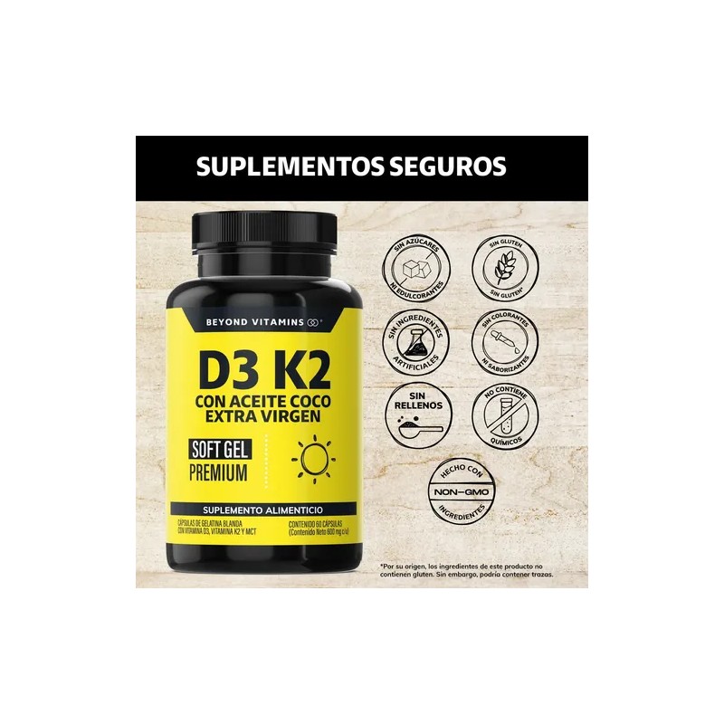 Vitamina D3 + Vitamina K2 con Aceite de Coco Extra