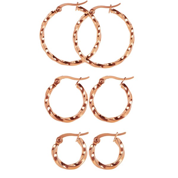 Pargleev 3 Pairs Twisted Stainless Steel Hoop Earrings Set for