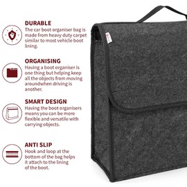 Vinsani Car Boot Organiser Bag Anti Slip Foldable for Boot Storage Case Tool Bag Carpet Solution Interior Declutter Boot Tidy Bag Organiser Tools - Suitable for All Vehicles - Grey Medium