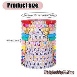 14 Pcs TS Friendship Bracelet Set, TS Album Inspired Bracelets, Multi-layer Letter Bracelet, Colourful Beaded Friendship Bracelets, Jewelry Accessories for Music Lover, 1989 Lover Fearless Reputation