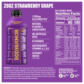 BODYARMOR Sports Drink Sports Beverage, Strawberry Grape, Coconut Water Hydration, Natural Flavors With Vitamins, Potassium-Packed Electrolytes, Perfect For Athletes, 28 Fl Oz (Pack of 15)