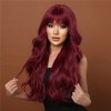 Peluca Rojo Para Mujer Larga Ondulada Flequillos Natural