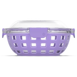 Ello DuraGlass Food Storage Glass Lunch Bowl Container - Meal Prep Container with Silicone Sleeve and Airtight Lid, 5 Cup, Lilac